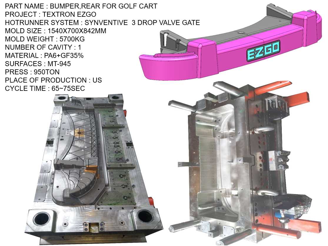 BUMPER REAR FOR EZGO GOLF CART MOLD